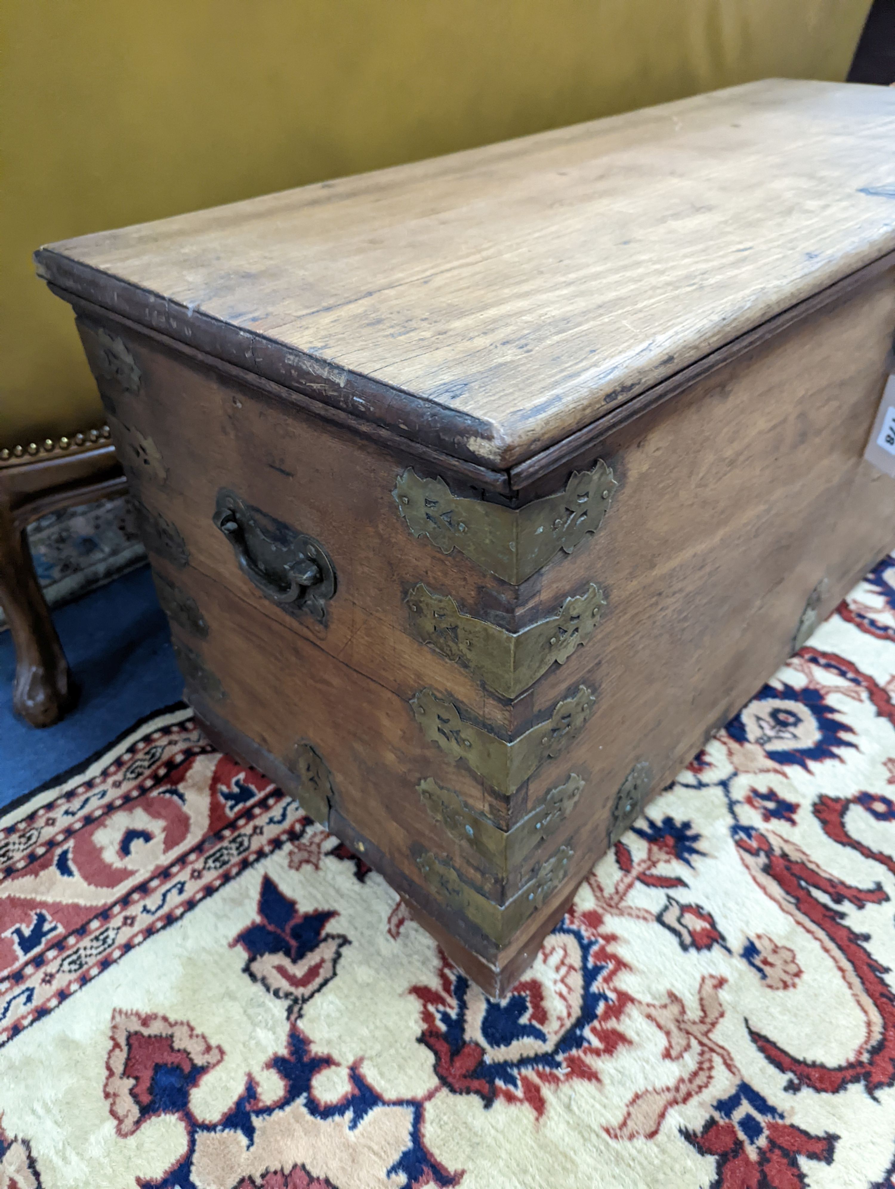 A small Eastern rectangular hardwood trunk, length 92cm, depth 38cm, height 44cm